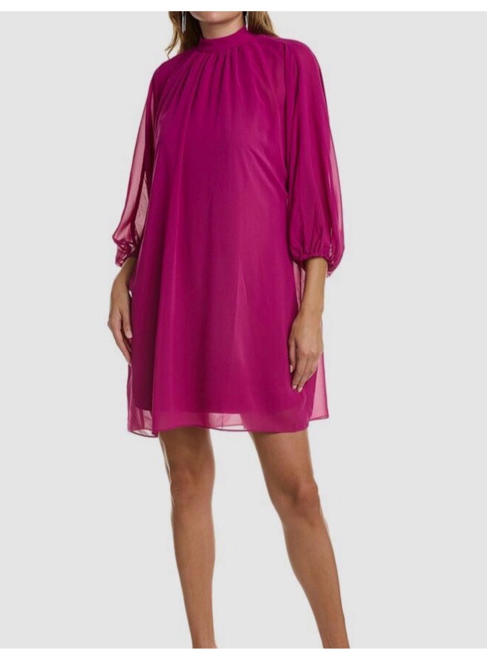 Trina Turk Fuchsia Rhyme Dress Bubble Sheer Overlay High-Neck NWT XS
